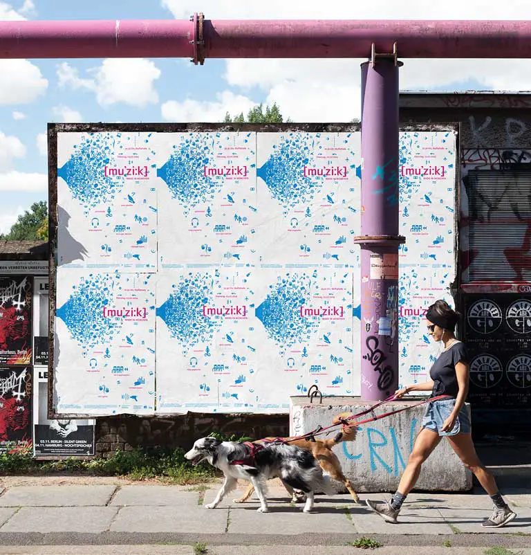 Grafikdesign für Musikveranstaltung mu'zi:k - Plakatwand