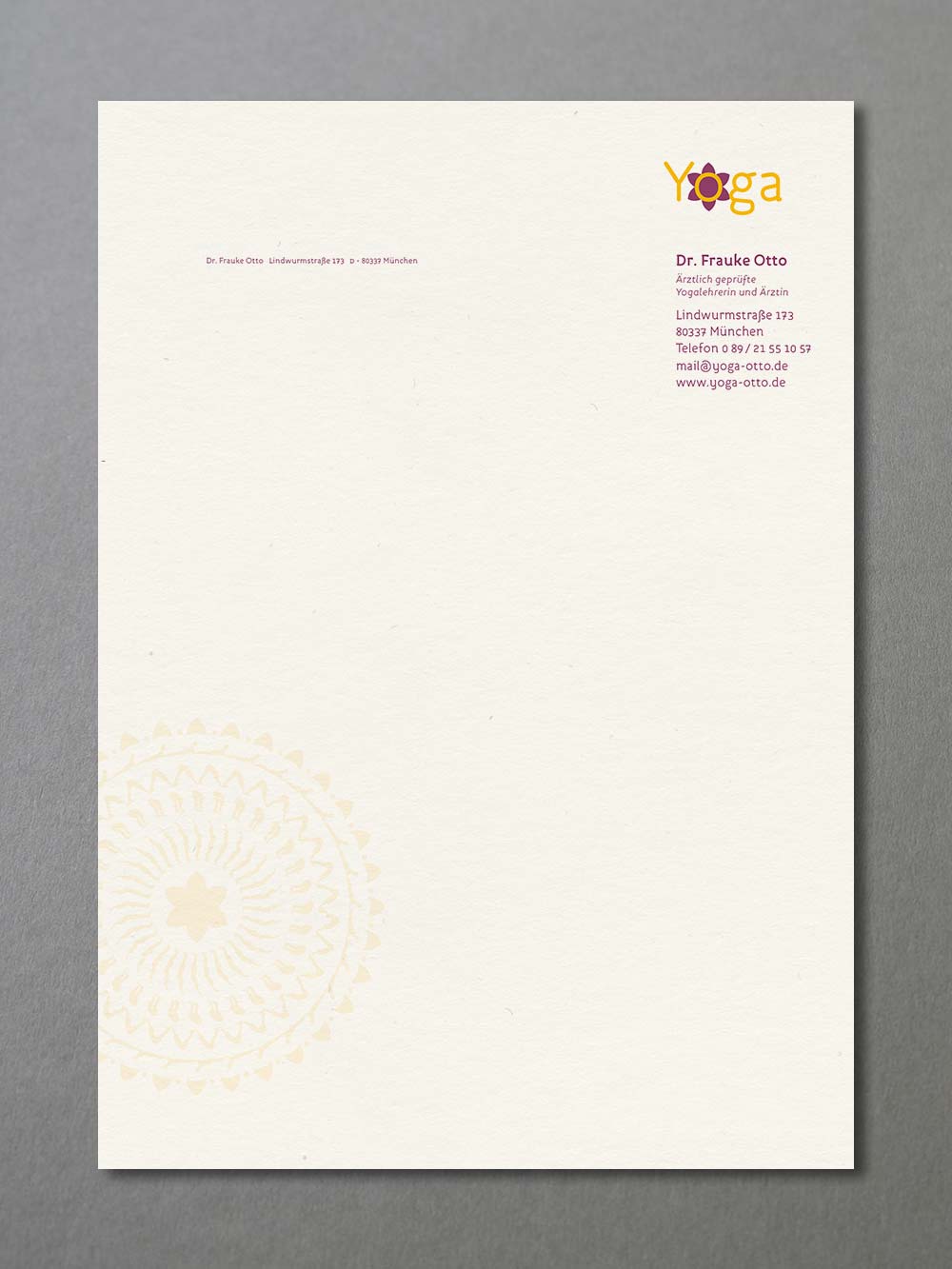 Gestaltung Erscheinungsbild Yogastudio - Briefbogen