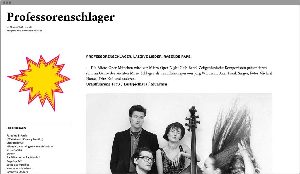 Webdesign Micro Oper München - Projektseite Professorenschlager