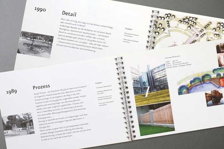 Corporate Design für Landschaftsarchitekten – Jubiläumsbroschüre Innenteil