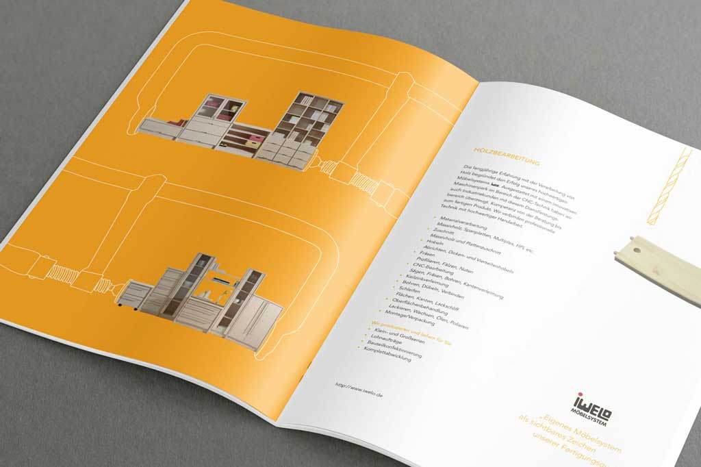 Gestaltung Broschüre IWL - Doppelseite Holzverarbeitung